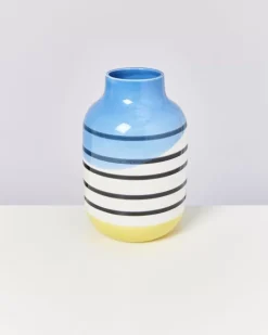 Nuno Vase L Schwarz-Weis Gestreift Mit Blau^Motel a Miio Best