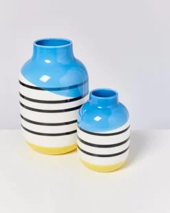 Nuno Vase L Schwarz-Weis Gestreift Mit Blau^Motel a Miio Best