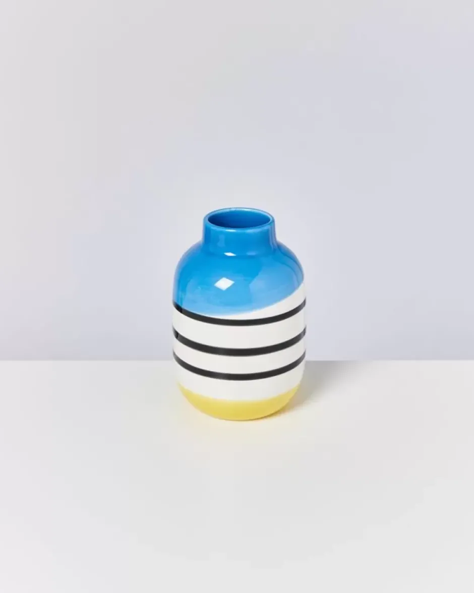 Nuno Vase M Schwarz-Weis Gestreift Mit Blau^Motel a Miio